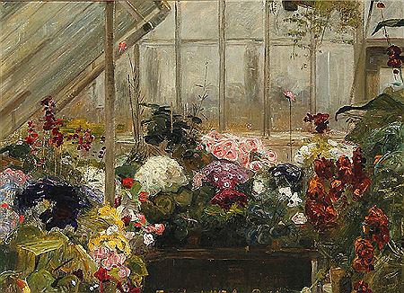 Aage Bertelsen : Colourful flowers in a greenhouse