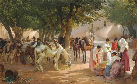 Edvard Petersen : Street life in front of the Capuchin Monastery in Rome