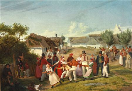 Hans Jorgen Hammer : Young people dancing in the village