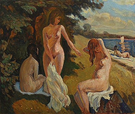 Petri Gissel : Landscape with bathing women.