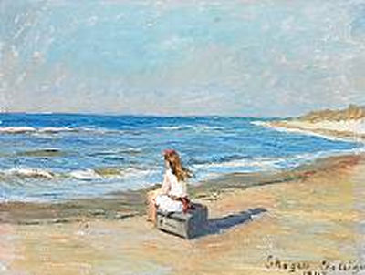 Christian Aigens : A Girl on the Beach at Old Skagen