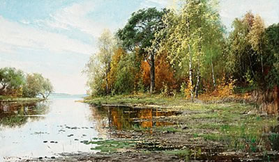 Arvid Mauritz Lindstrom : Lakeside landscape in autumn