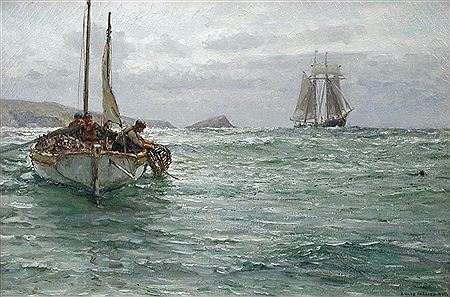 Arthur Wilde Parsons : Hauling up Lobster Pots; and Selling Fish on a Quayside  (pair)