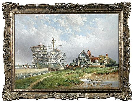 Henry Eugene Valter : A Beached Hulk, used as Cottages, at Sheringham, Norfolk