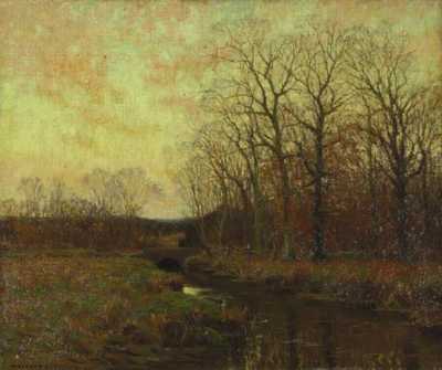 William Merritt Post : Autumn River Landscape