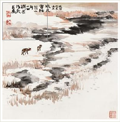 Ji Fang : DEER IN SNOWY LANDSCAPE