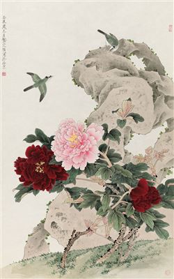 Wenzhen Gong : PEONY, BIRDS AND ROCK