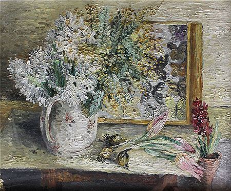 Basil Jonzen : Still life with ''Narcissi and Mimosa''