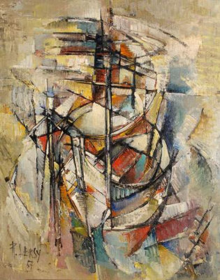 Roger Lersy : Bateaux, harmonie rouge, 1957