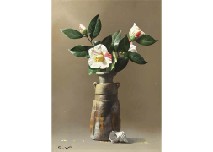 Saburo Watanabe : Camellia and Bizen Ware (Autumn mountain)