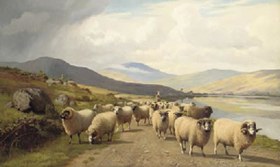 William Sidney Cooper : Sheep by a tarn