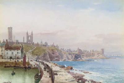 Henry Bowser Wimbush : View of St Andrew's Cathedral and Castle from the harbour pier