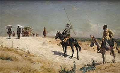 Jose Moreno Carbonero : DON QUIJOTE Y SANCHO PANZA DETENIENDO LA CARAVANA