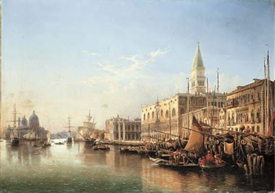 Julius Eduard Wilhelm Helfft : Venice: the Riva degli Schiavoni, looking West with the Punta della Dogana and Santa Maria della Salute beyond