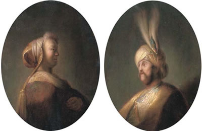 Jan Adriaensz Staveren : Portrait of a lady, half-length, in oriental costume; and Portrait of a gentleman, half-length, in oriental costume (2)