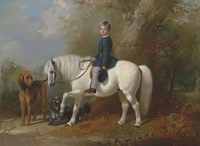 Henry Barraud : Master Beresford Lowndes on his pony with two dogs