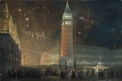 Francesco Zanin : A fireworks display over Saint Mark's Square, Venice