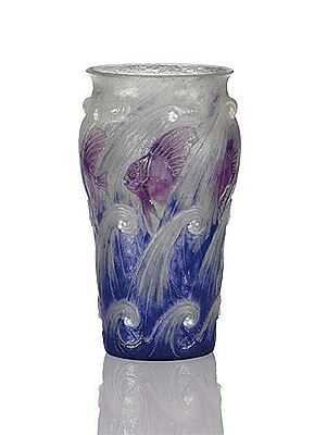 Gabriel Joseph Argy-Rousseau : VAGUES ET POISSONS' A PÂTE-DE-VERRE VASE, 1925