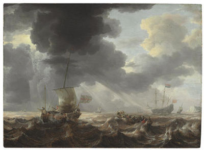 Bonaventura I Peeters : Ships on a stormy sea