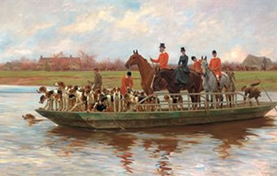 Thomas Blinks : Mr. Edward Lycett Green and the York and Ainsty Hounds on the Ferry at Newby