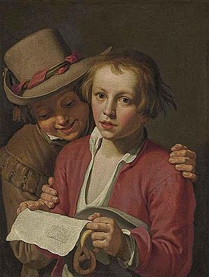 Abraham Bloemaert : Two boys singing