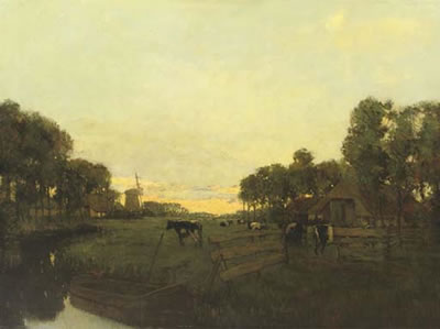 Jan Vrolyk : Along the river at sunset