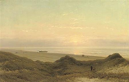 Johannes Josephus Destree : On the beach at sunset