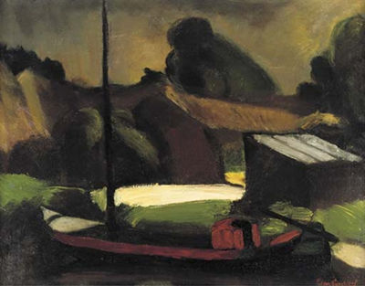 Piet Van Wijngaerdt : Boat by a barn