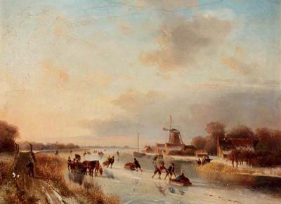 Nicolaas Johannes Roosenboom : Numerous skaters on a frozen waterway