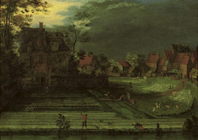 Pieter Gysels : A Town with Figures Working in Bleaching Fields in the Foreground