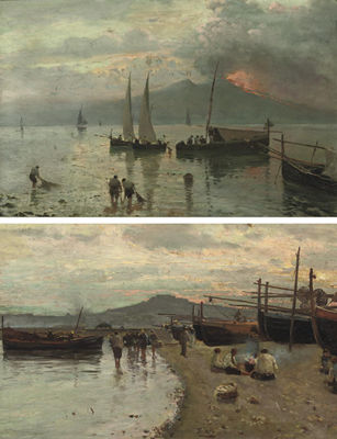 Fausto Pratella : Fishermen in the bay of Naples