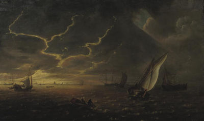 Jeronimus Van Diest II : Shipping in choppy waters at sunset