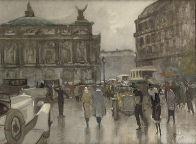 Anthonie Pieter Schotel : Rush hour on the Place de L'Opéra, Paris