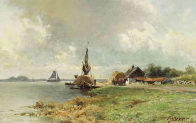 Pieter Adrianus Schipperus : Unloading the hay barge