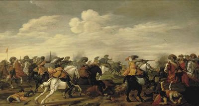 Palamedes Palamedesz : A cavalry skirmish in a landscape