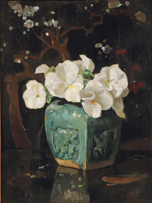 Willem Steelink II : White violets in a ginger jar