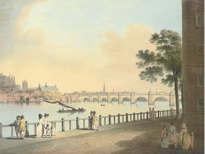 Francis Nicholson : Westminster Bridge from Lambeth Palace, London