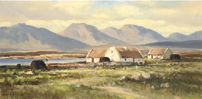 Maurice Canning Wilks : Cottages at Ballyconneely, Connemara