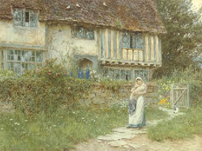 Helen Allingham : Beside the old church gate farm, Kent