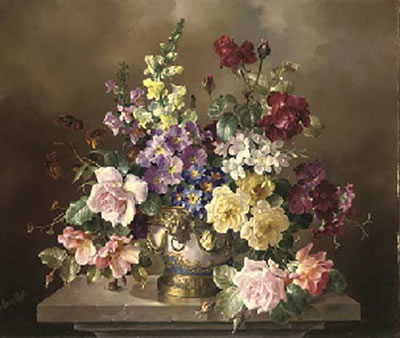 Harold Clayton : Flowers in a blue and ormolu vase