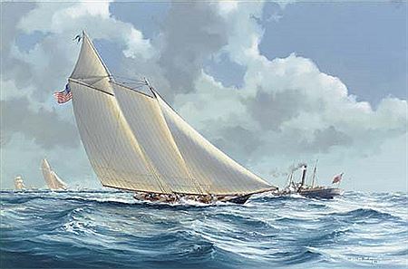 William Henry Bishop : The schooner yacht America racing for the Hundred Guinea Cup, 22nd August, 1851