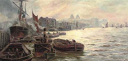 Charles John De Lacy : The busy docks at Greenwich