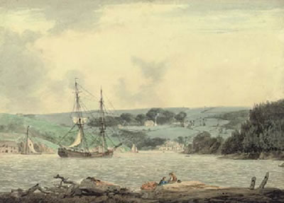 William Payne : Belle Vue from the passage at Cap Down, River Tamar, Cornwall