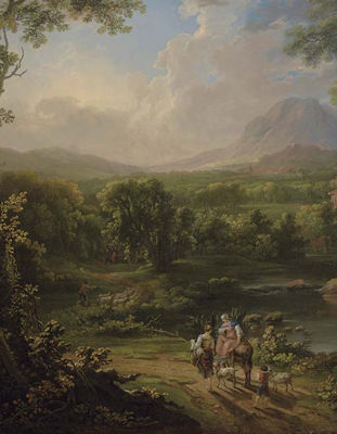 George Barret Sr : Mountainous Wooded River landscape