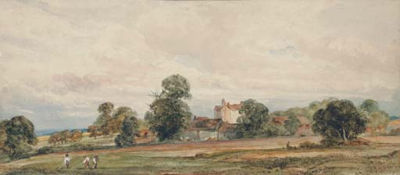 Peter de Wint : A landscape with harvesters in the foreground