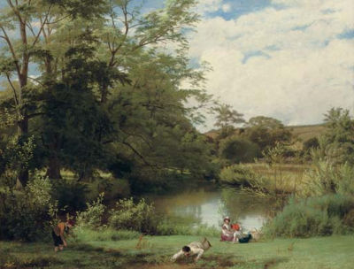 William Frederick Witherington : Gathering watercress on the banks of the Mole, Surrey