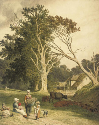 Robert Hills : A farm scene near Hastings, East Sussex