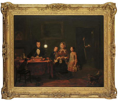 Johannes Rosierse : A family in a lamp-lit interior