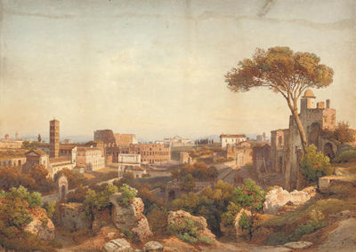 Salomon Corrodi : View of the Colosseum from the Palatine Hill, Rome