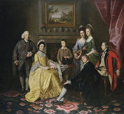 Nathaniel (Sir Nathaniel) Dance : Group portrait of Sir James and Lady Hodges and their family, gathered around a table in an interior